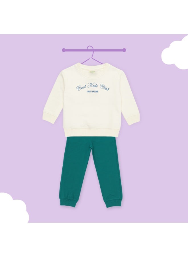 لؤي طقم ملابس شتوية للأولاد من لؤي | قميص وبنطال من القطن العضوي | ملابس شتوية ناعمة ومريحة | طقم أنيق (أبيض) - Image 3